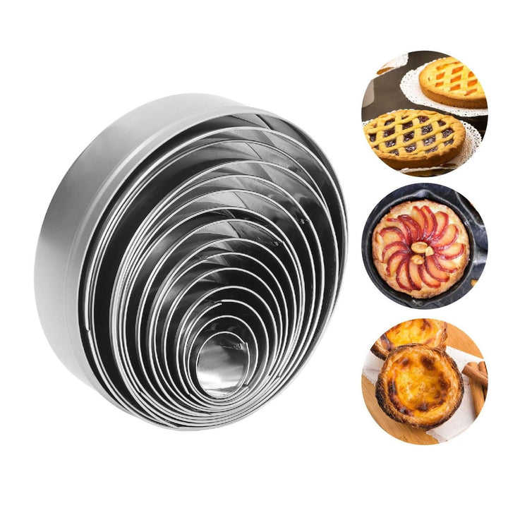 Set 14 forme taiere aluat, Zola, circulare, diferite marimi, 2.5-11.5 cm, din otel inoxidabil, argintii