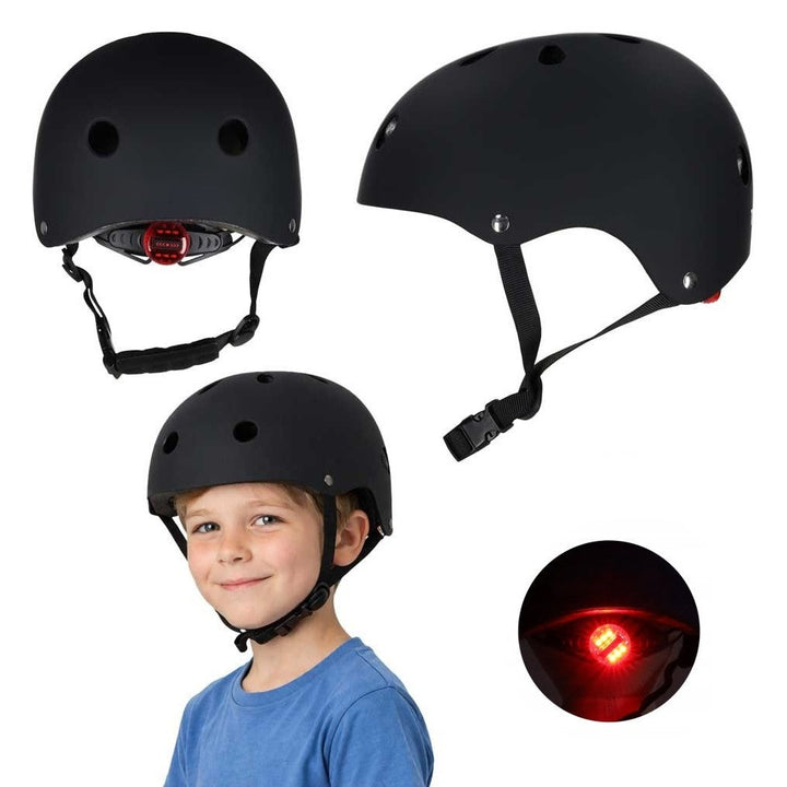 Casca protectie bicicleta copii, Zola, marimea S 48-54 cm, lumina LED 3 moduri, reglare rotita, ventilatie, usoara, neagra