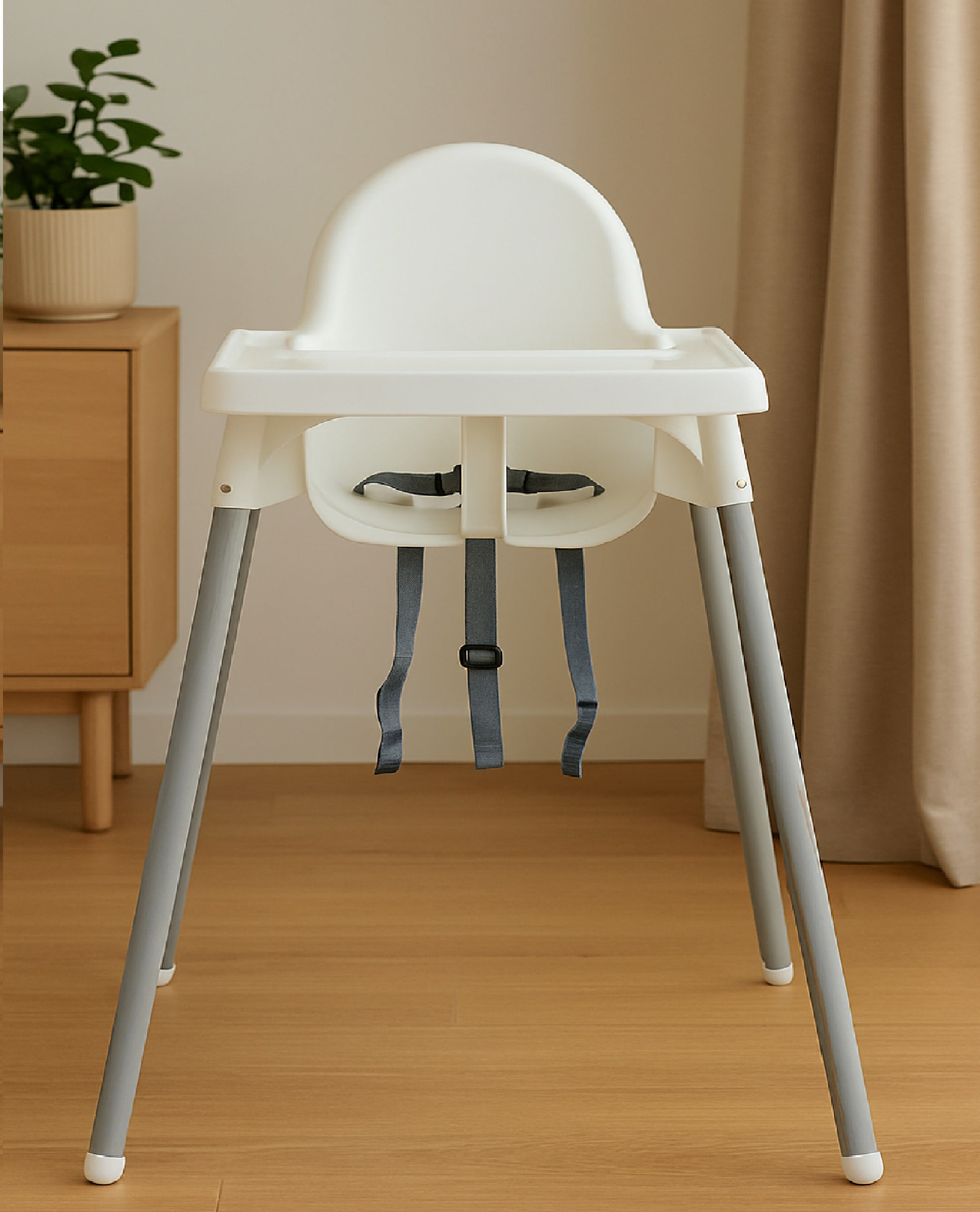 Scaun de masa 2 in 1 pentru copii, Zola, pliabil, tava detasabila, centuri de siguranta, 94 x 58 x 66 cm, alb