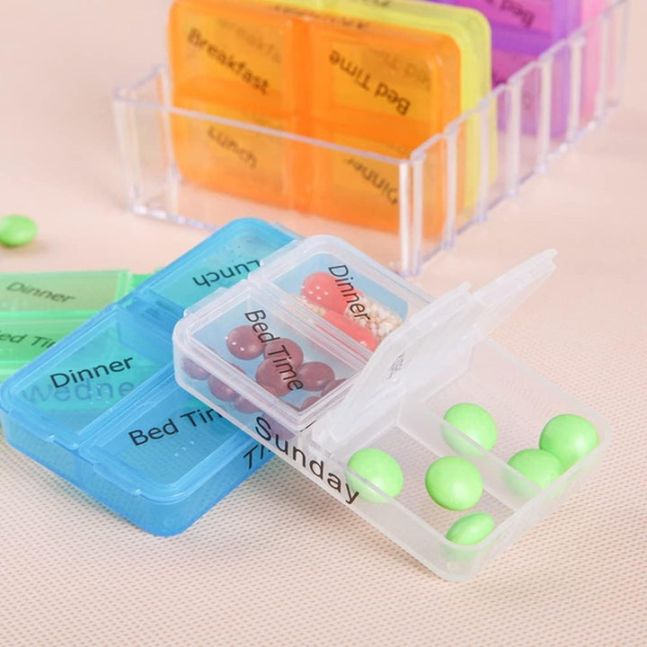 Organizator de medicamente, Zola®, pentru 7 zile, culori diferite pentru fiecare zi, din plastic, 10.5x7.5x4.6 cm, multicolor