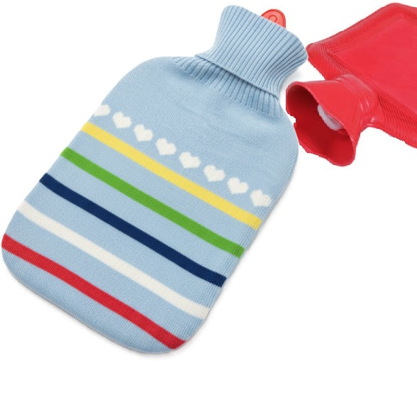 Perna pentru apa calda, Zola, capacitate 2l, model inimi si dungi, din cauciuc, albastru