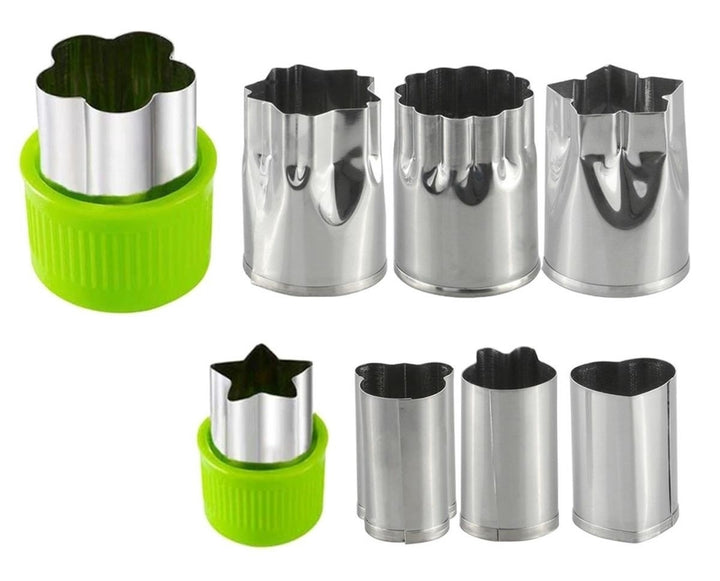 Set 8 forme pentru taierea fructelor si legumelor, Zola®, otel inoxidabil, multifunctional, argintiu/verde