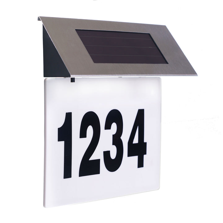 Numar de casa, UBX, cu incarcare solara, lumina prin 4 led-uri, din otel, 16.9x13 cm