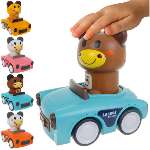 Set 4 masinute senzoriale cu animale, Zola, plastic, 9.5 × 6.5 cm, multicolore
