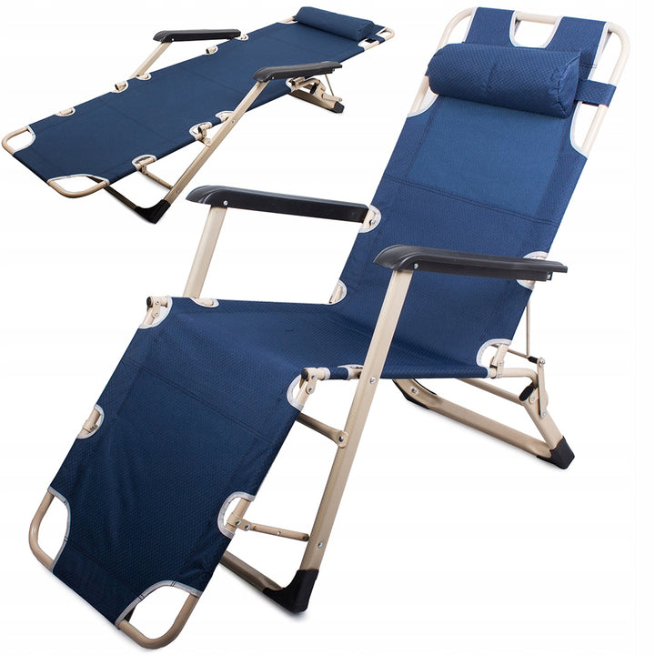 Sezlong de gradina pliabil, confortabil, Zola®, cu perna, cadru metalic, greutate suportata 140 kg, bleumarin