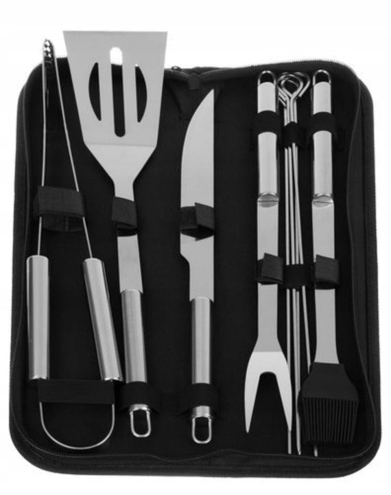 Set de ustensile pentru gratar, Zola, 9 peise, otel inoxidabil, husa depozitare