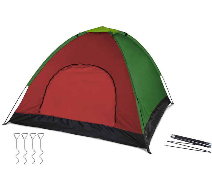 Cort camping 4 persoane, Zola®, plasa pentru insecte, 190x190x135 cm, verde cu visiniu
