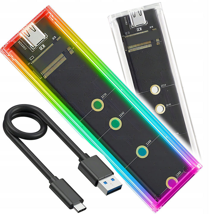 Rack Extern, Zola, compatibila SSD M.2 NVMe, NGFF SATA 2230/2242/2260/2280, lumini LED, USB 3.1 GEN1/2 Type-C, 110 x 35 x 12 mm, transparenta