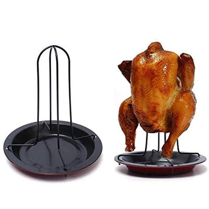 Suport cu farfurie pentru pui la grill, UBX®, metal, 19x17 cm, negru