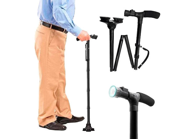 Baston pliabil, Zola®, maner cu LED, 4 puncte de sprijin pe sol, reglabil pe inaltime, negru