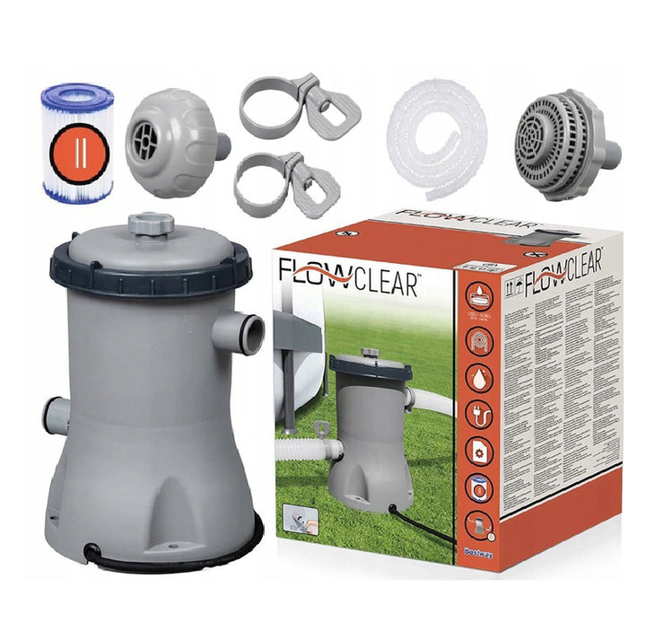 Pompa curatare piscina cu filtru, Bestway, 32W, 3028l/h, 30 x 18 cm, gri