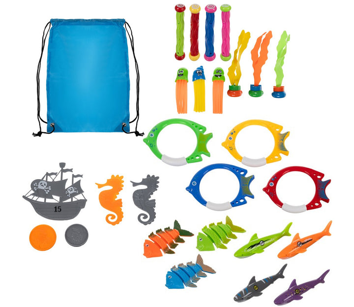 Set 26 jucarii pentru scufundari in piscina, Zola, vanatoare de comori, sac de depozitare, multicolore