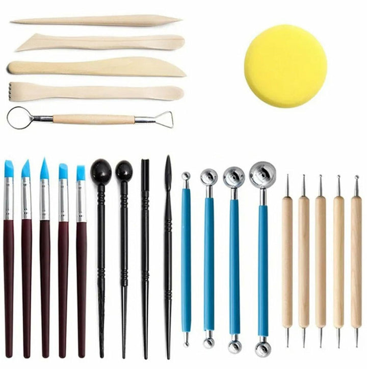 Kit accesorii pentru modelat in lut, Zola®, plastic, lemn si otel, 22 ustensile, multicolore