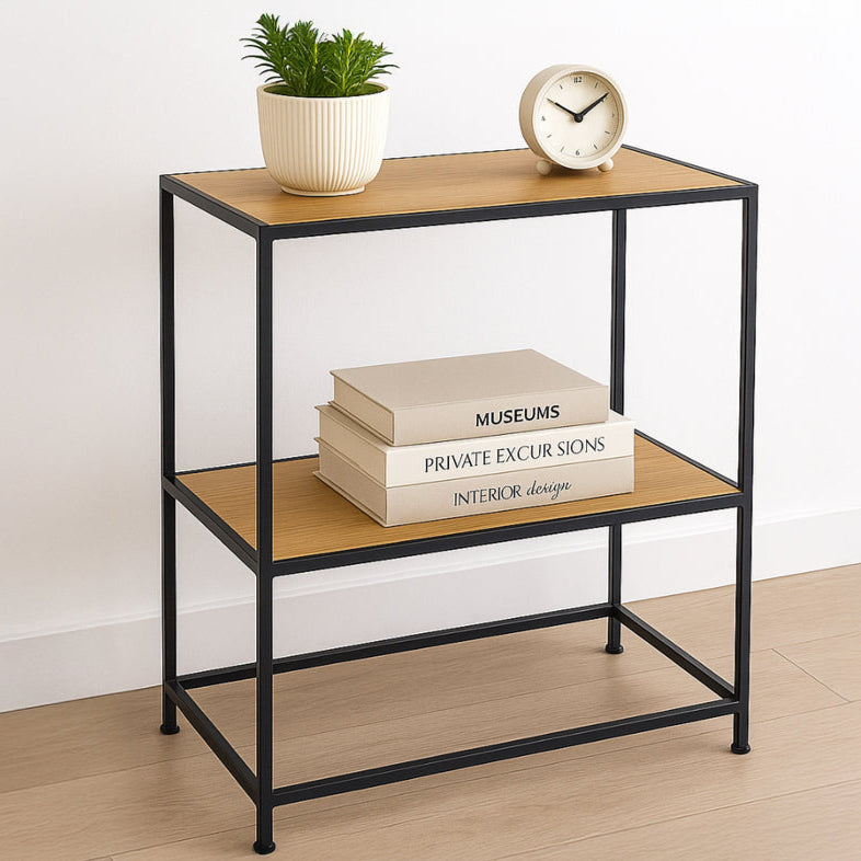 Masuta consola moderna, Zola, 2 rafturi, cadru metalic, PAL, 80 x 36 x 80 cm, stejar natur