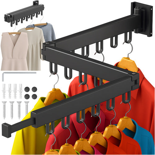 Suport de umerase 2 in 1 pentru uscarea hainelor, Zola, pliabil, 18 carlige, 103-127 x 7.5 cm, fixare perete, aliaj aluminiu, negru