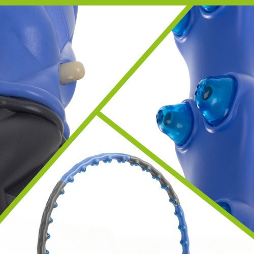 Cerc hula hoop de antrenament, Zola, 48 de tinte, 110 cm, pliabil, 8 segmente, PVC, albastru/gri