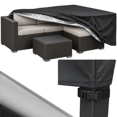 Husa mobilier gradina XXL, Zola, 205 x 160 x 70 cm, impermeabila PP+PU, protectie UV, fixare snur si catarame,neagra