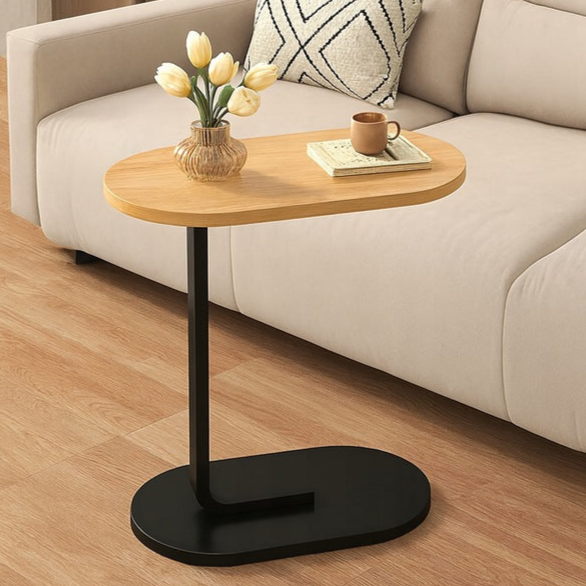 Masuta de cafea moderna, Zola, forma de C, cadru metalic, 40 x 30 x 60 cm, negru/maro