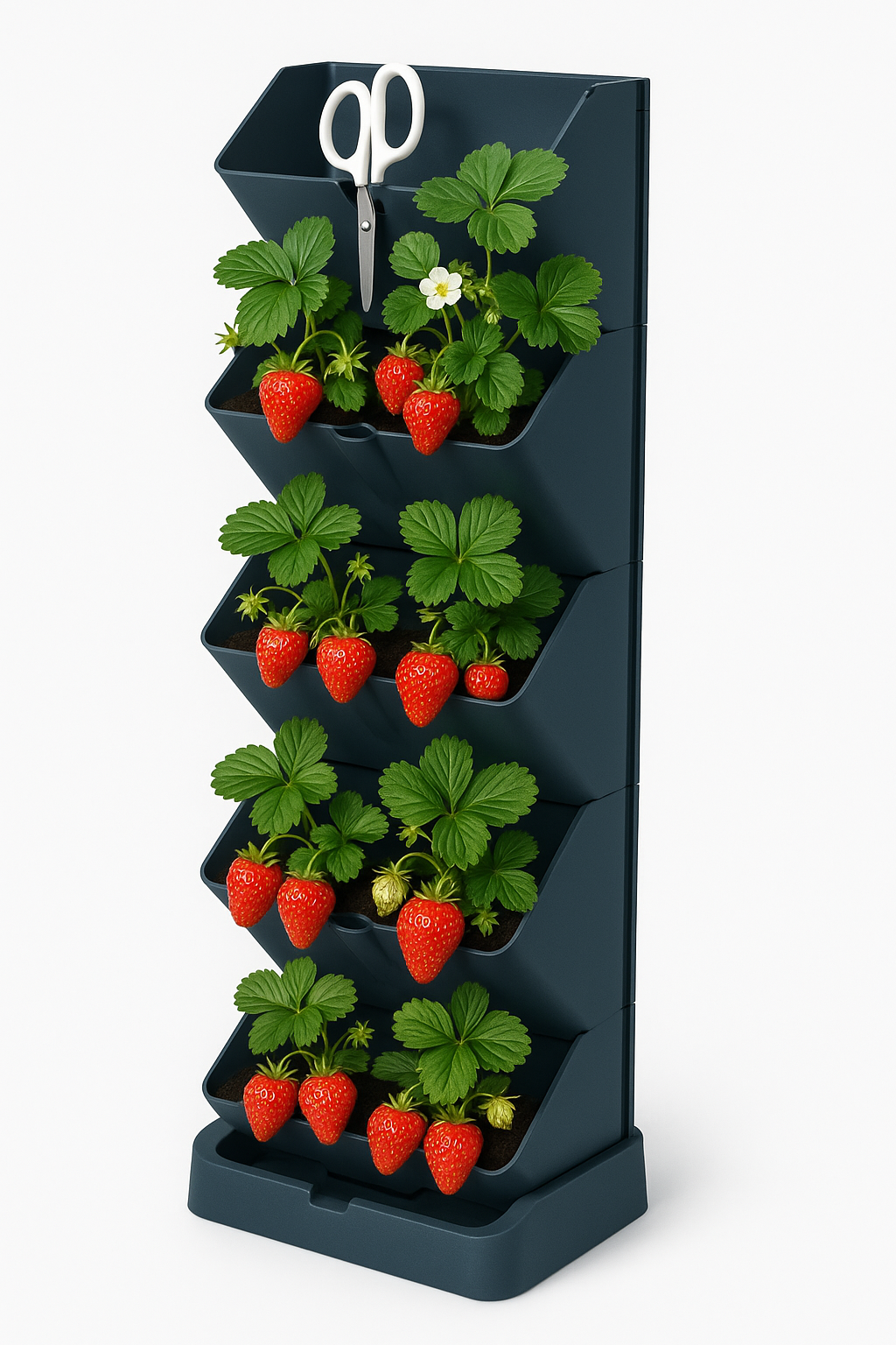 Set 4 ghivece modulare verticale si foarfeca, Zola, pentru plante sau flori,dimensiune totala 47.5 x 18.5 x 11.5 cm, tip cascada, plastic, gri antracit