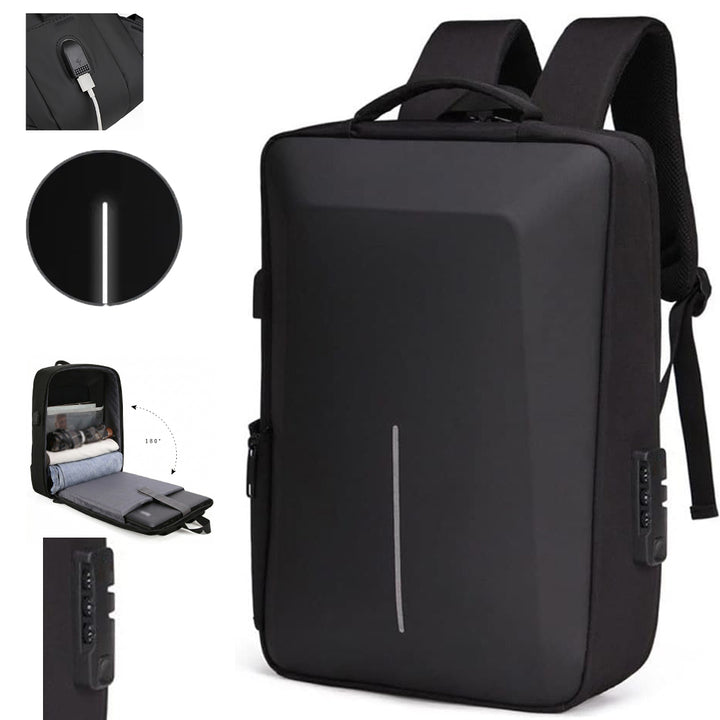 Rucsac laptop antifurt, Zola, inchidere cu cifru, carcasa rigida, USB incarcare, banda reflectorizanta, compartiment laptop, 45 x 32 x 14 cm, negru