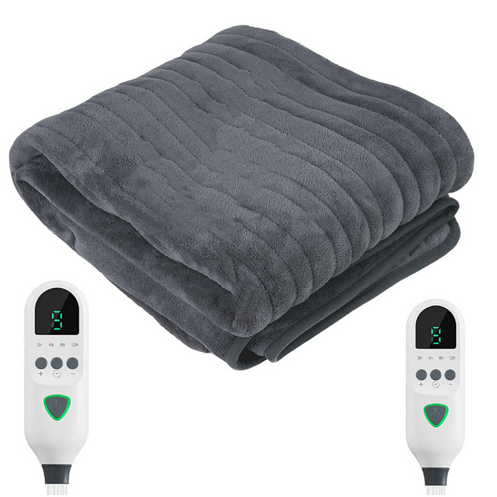 Patura cu incalzire electrica, Zola, doua zone cu reglare a temperaturii, dimensiune 180x130 cm, putere 160W, 9 nivele de incalzire, protectie supraincalzire, gri inchis