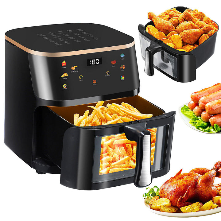 Friteuza Air Fryer cu aer cald, Zola, 10 l, 1400W, 7 programe, temperatura 80 - 210°C, afisaj LCD, 33 x 29.5 x 28 cm, negru/bronz