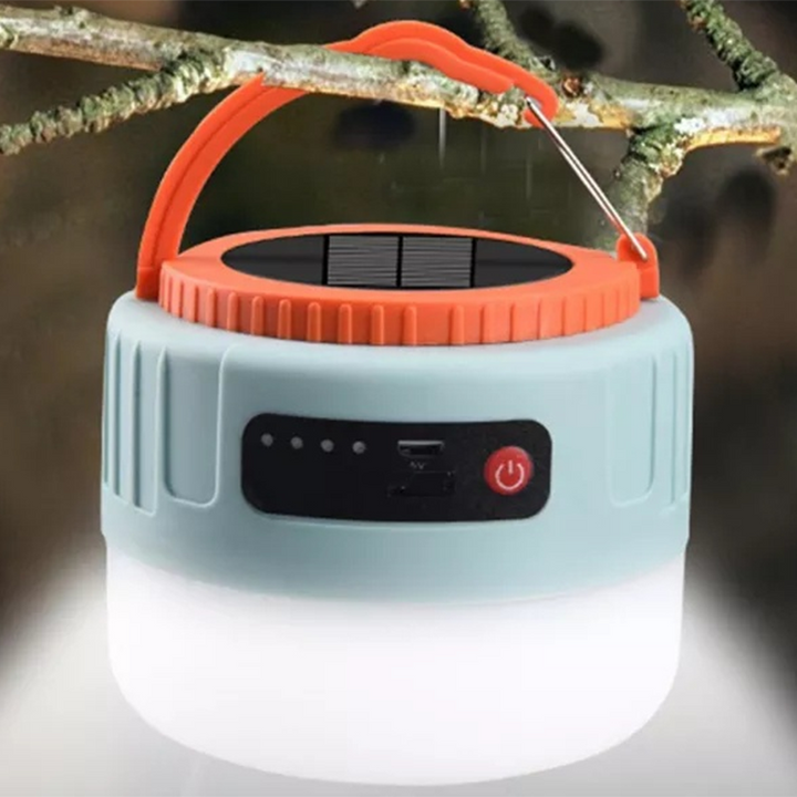 Lampa solara turistica, Zola®, pentru camping cu led-uri, USB, din plastic, 11x6.5x8.5 cm