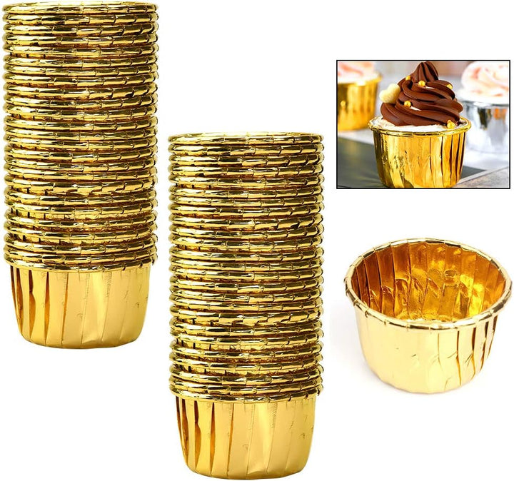 Set 50 forme din aluminiu pentru briose, Zola, 3.5 x 6 cm, aurii