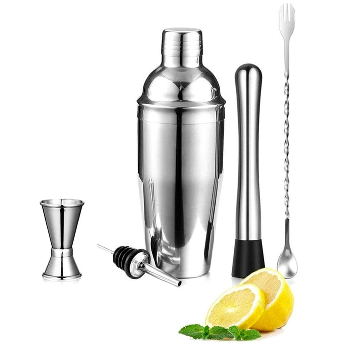 Set barman, Zola, pentru prepararea bauturilor, cu 6 accesorii, otel inoxidabil, capacitate 750 ml, argintiu
