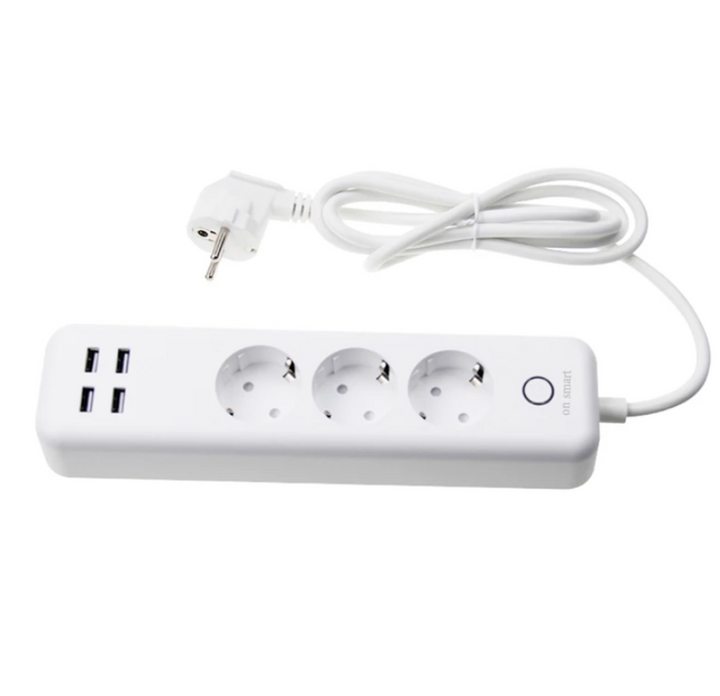Prelungitor WiFi smart, Zola®, smart home, 4 porturi USB, 3 prize, lungime cablu 1.7 m, alb