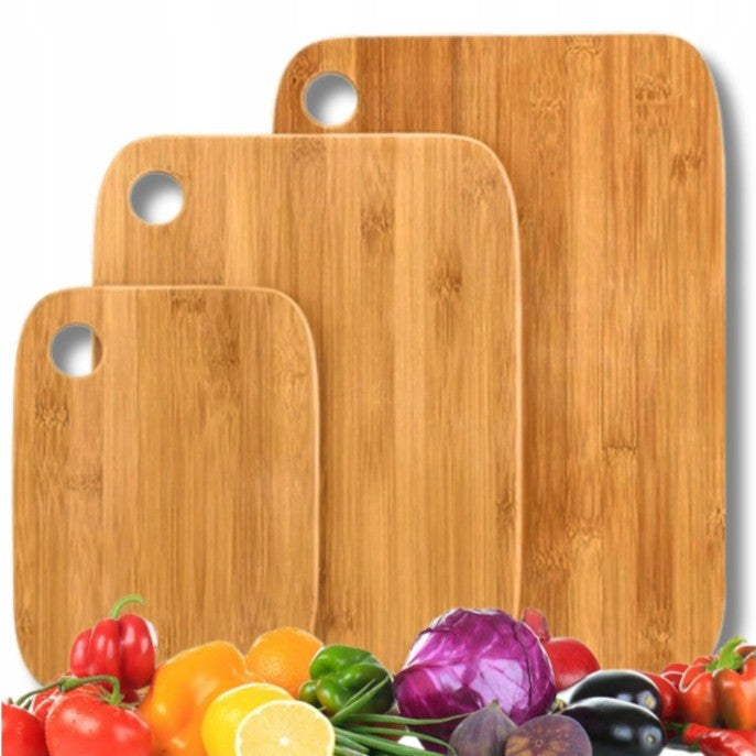 Set 3 tocatoare din bambus, Zola, orificiu pentru agatare, dimensiuni diferite 33 x 24 x 1 cm / 28 x 21 x 1 cm / 25 x 20 x 1 cm, maro