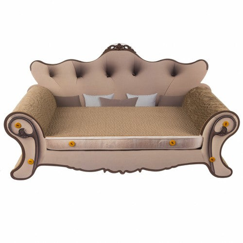 Canapea pentru ascutit gheare, Zola,  pentru pisici, carton presat stratificat, dimensiune totala 32 x 29 x 60 cm, crem
