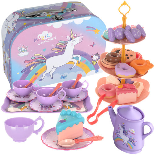 Set de ceai pentru copii, Zola, 21 prajituri, accesorii, valiza, multicolore
