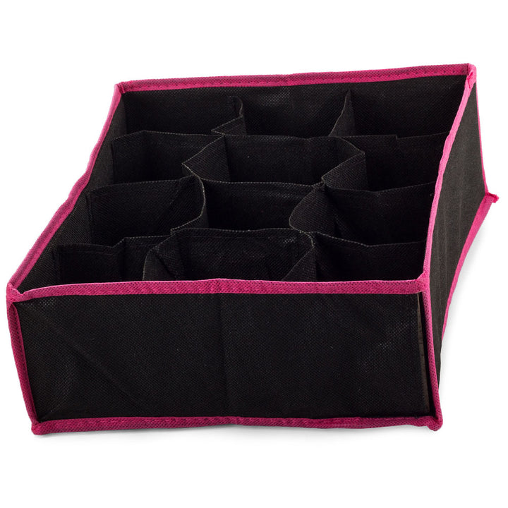 Organizator de sertare, Zola®, pentru sosete si lenjerie intima, cu 12 separeuri, negru/roz, 30x24x10 cm