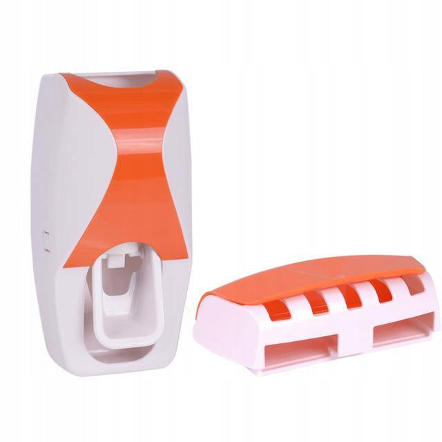 Dozator pasta de dinti, Zola®, cu suport pentru 5 periute, Zola®, 15 x 7.5 cm, alb si portocaliu