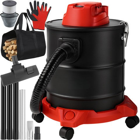 Aspirator 2 in 1 multifunctional pentru cenusa, manusi si geanta lemne, Zola, 20 l, 1600 W, 3 duze, filtru hepa, functie suflare, fara sac, otel inoxidabil, 48 x 34 cm, negru/rosu