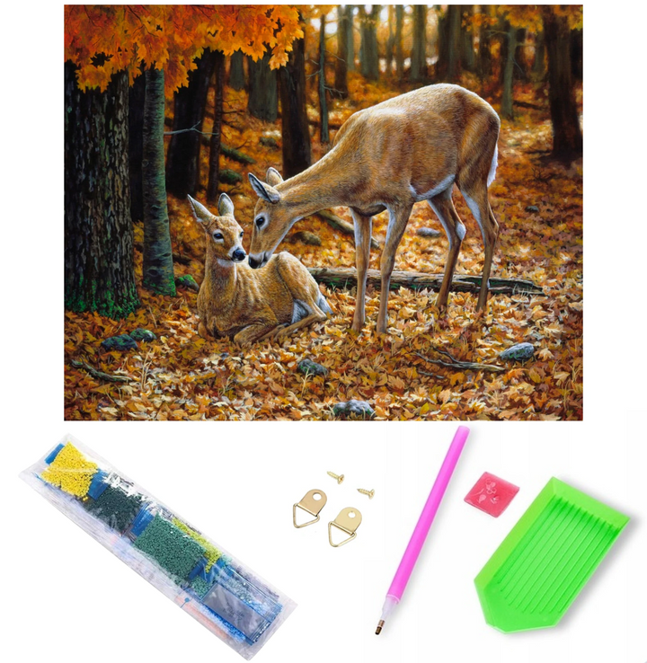 Goblen mozaic cu diamante, Zola, model caprioare in padure, 30 x 40 cm