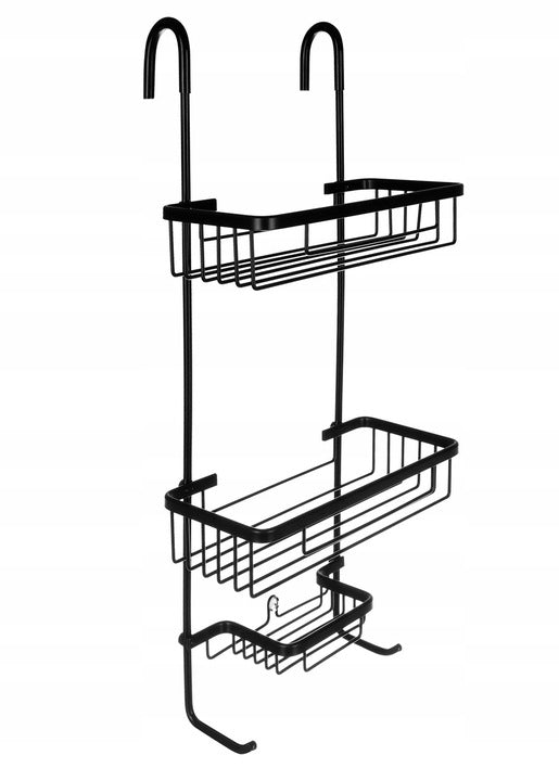 Etajera pentru baie din otel, Zola®, montare prin suspendare, 3 cosuri, 63x14x28.5cm, negru