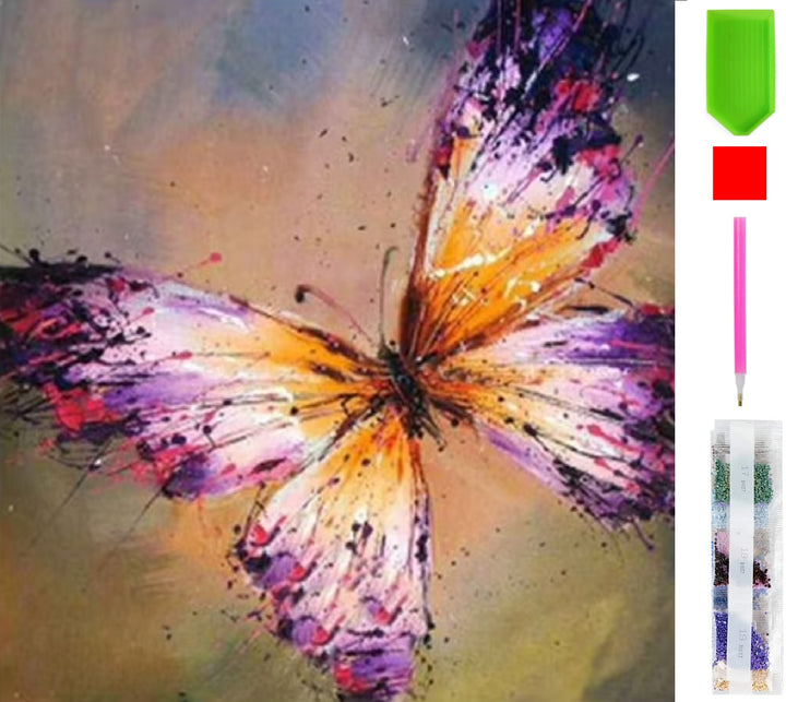 Goblen mozaic cu diamante, Zola, model fluture violet abstract, 20 x 20 cm