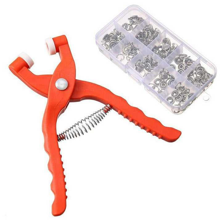 Cleste de mercerie pentru montat capse, Zola, 50 de capse, din plastic si otel,  14x7.5 cm, portocaliu