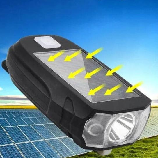 Far bicicleta/ trotineta cu panou solar, Zola®, 3 moduri de iluminare, USB, 100x62 mm, negru