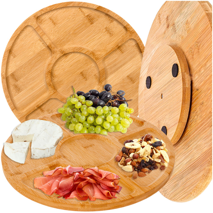 Platou din bambus pentru prezentare si servire branzeturi si mezeluri, Zola, rotativ, 33 x 4 cm