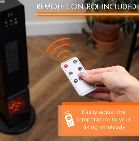 Aeroterma verticala smart WiFi cu efect de semineu, Zola, 2000 W, telecomanda, oscilatie si termostat reglabil, temporizator, 21 x 21 x 66 cm, negru