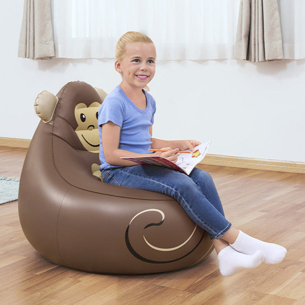 Fotoliu gonflabil pentru copii, Bestway, model maimuta, 72 x 72 x 64 cm, greutate maxima suportata 70 Kg, PVC, maro