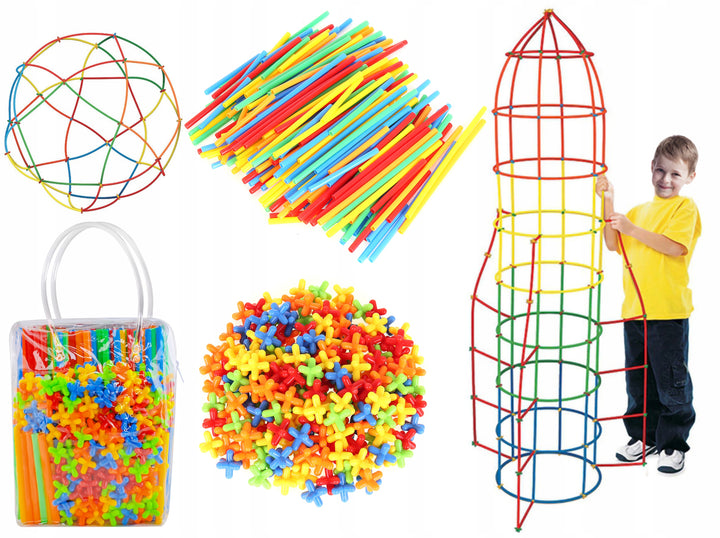 Joc creativ de constructie cu paie, 408 piese, multicolore
