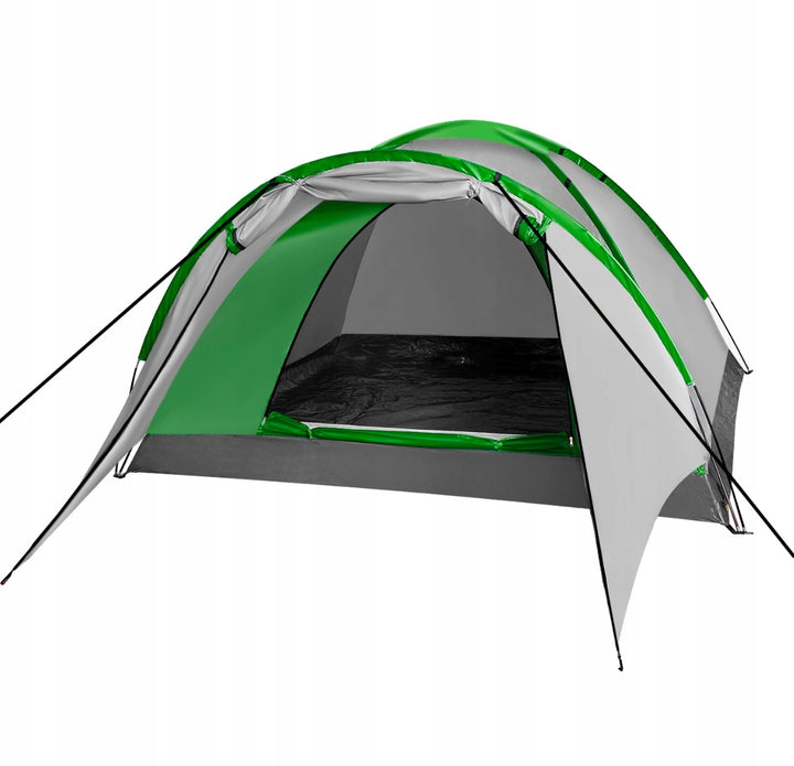 Cort camping, Zola, 2-4 persoane, 1 camera,  plasa de tantari cu fermoar, geanta depozitare,  interior 200x200x140 cm, total 320x200x140 cm,  impermeabil 1000 mm, gri cu verde
