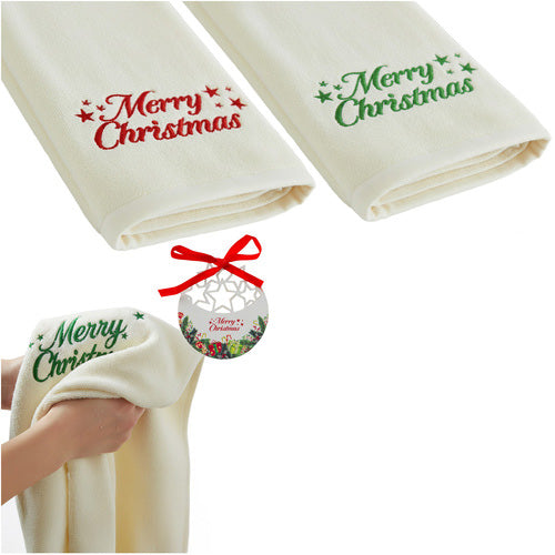 Set 2 prosoape de baie, Zola, 50 x100 cm, model Merry Christmas brodat, bumbac, alb/rosu/verde
