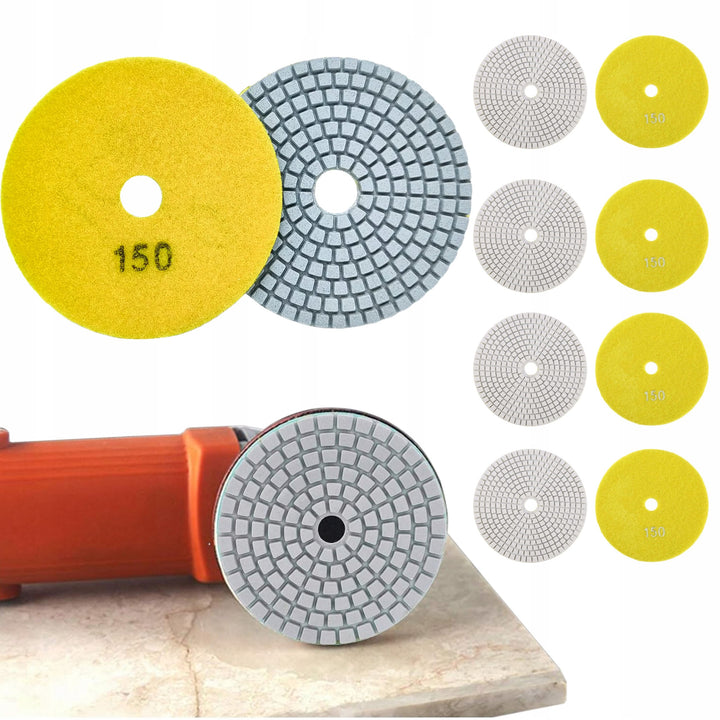 Set 10 discuri diamantate pentru lustruit si slefuit, Zola, diametru 80 mm, granulatie 150,  prindere velcro, pentru gresie, piatra, ceramica, marmura, tigla, teracota, folosire uscata si umeda, galben