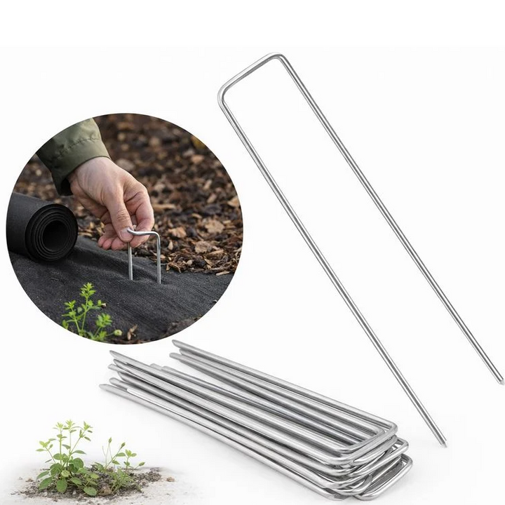 Set 50 cuie fixare agrotextil, Zola, forma de U, otel galvanizat, 2.2 x 40 x 100 mm, argintii