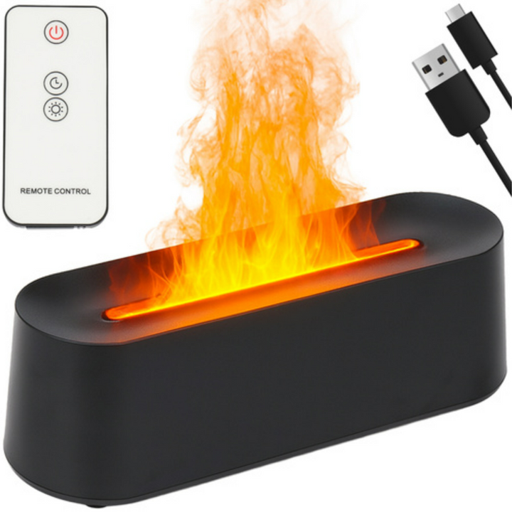 Difuzor aromaterapie efect flacara, Zola, 250 ml, 20-25 ml/h, lumini LED, temporizator, telecomanda, USB, 17 x 8 x 10.8 cm, negru